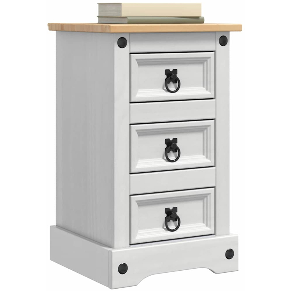 vidaXL Corona 3 Drawer White Solid Pine Wood Bedside Table Image 3