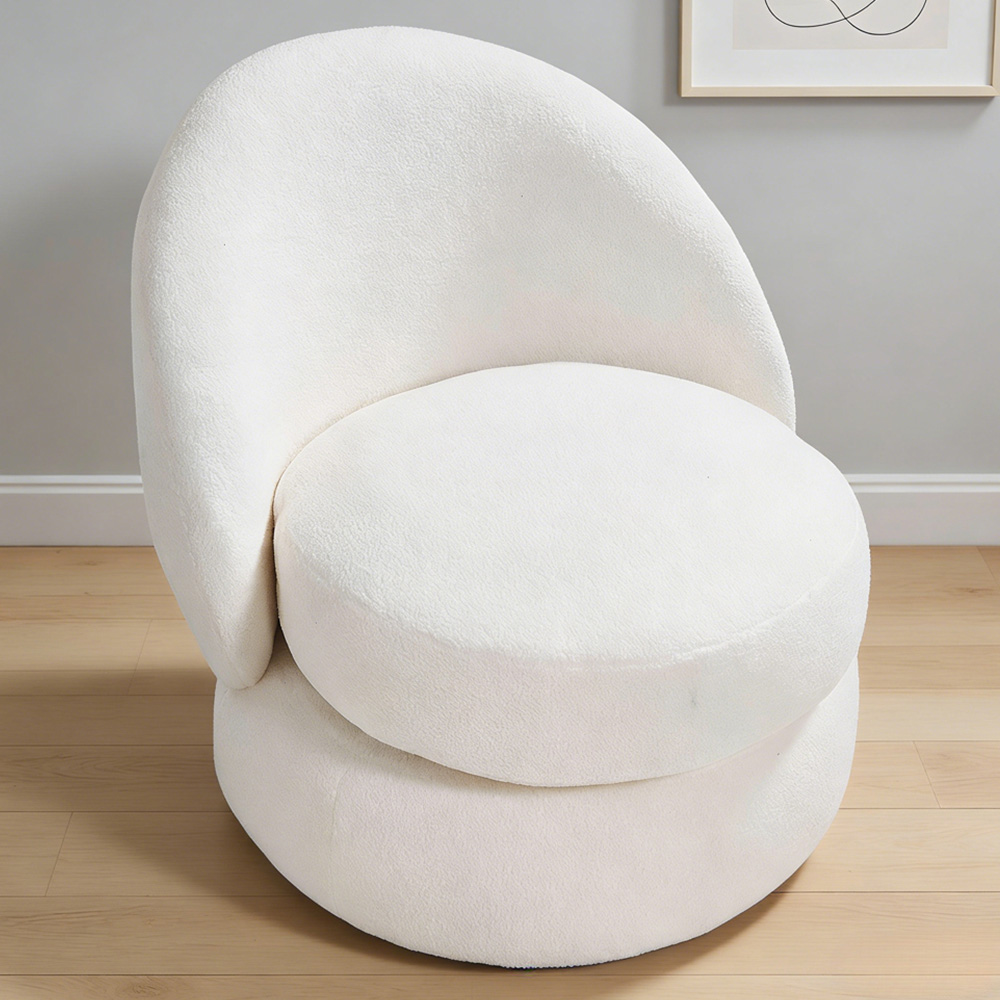 Living and Home White Sherpa Fleece Rounded Design Padded Swivel Accent Chair Image 1