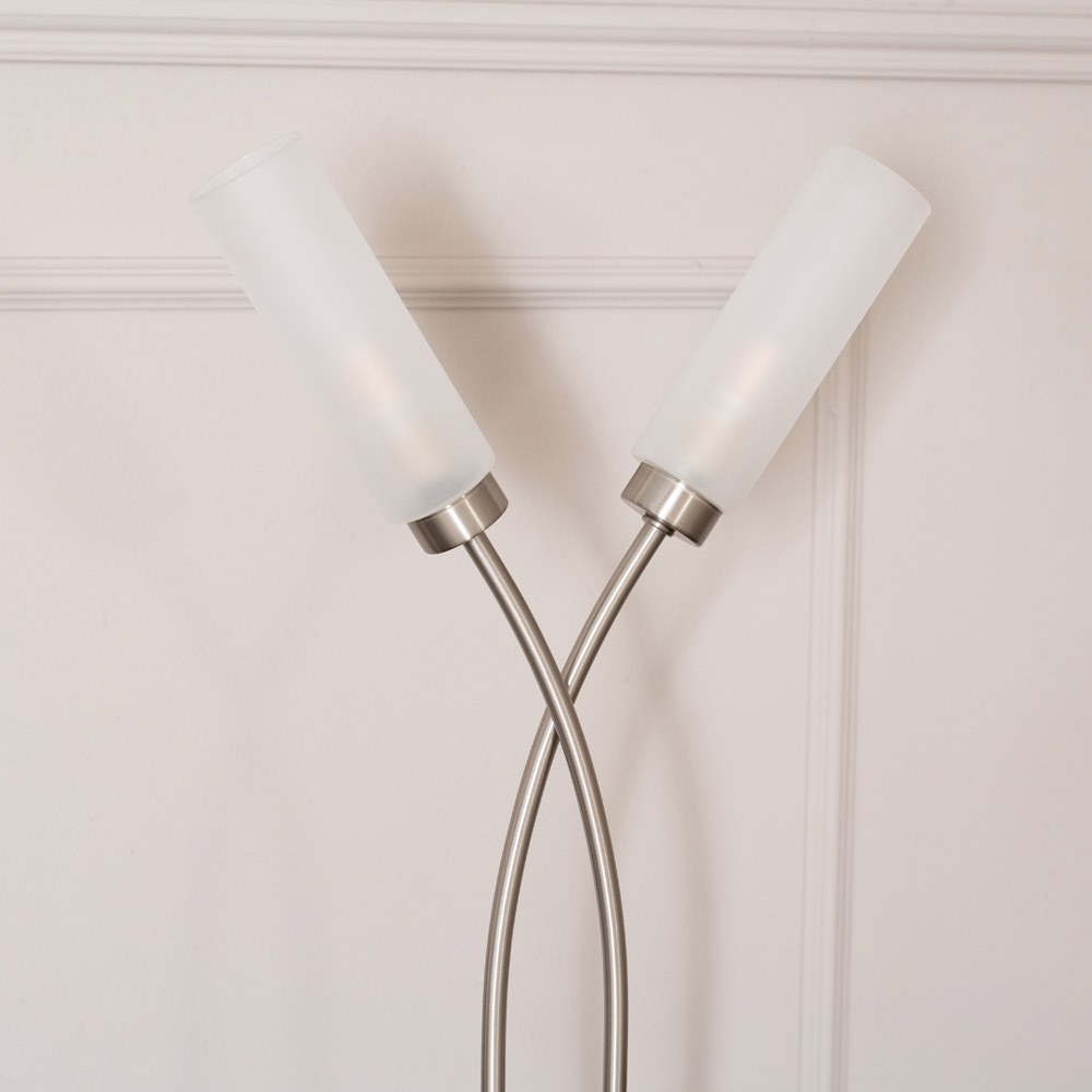 ValueLights Maya 2 Way Brushed Chrome Curved Crossover Reed Shaded LED Table Lamp Image 4