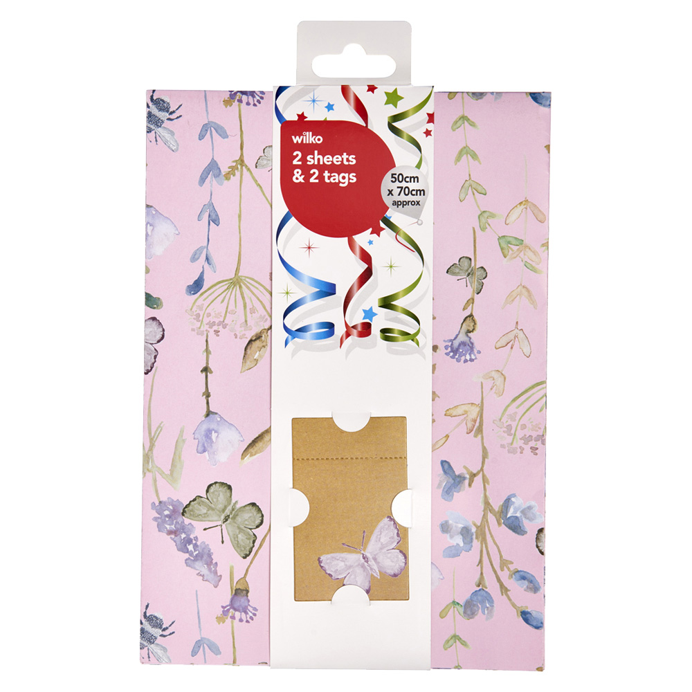 Wilko Countryside Romance Gift Wrap 2 Sheets and 2 Tags Image 1