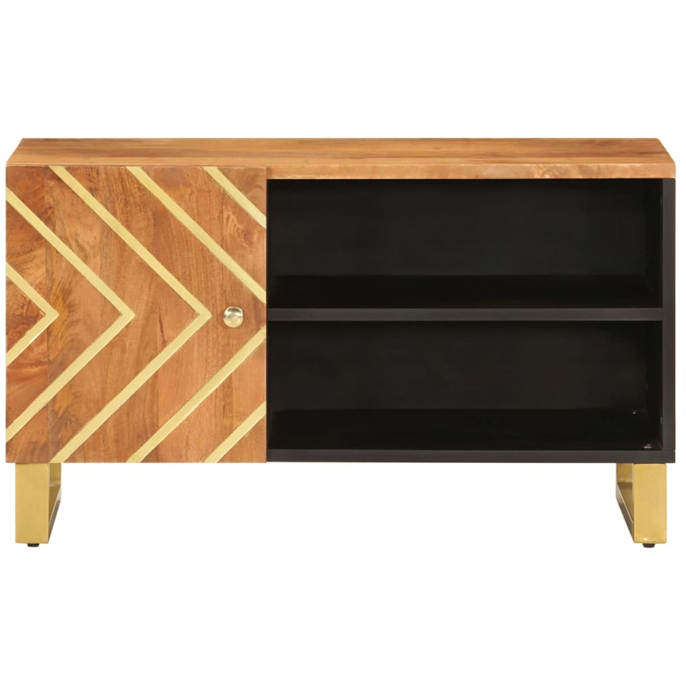 vidaXL Single Door 2 Shelf Brown and Black Solid Mango Wood TV Cabinet Image 4