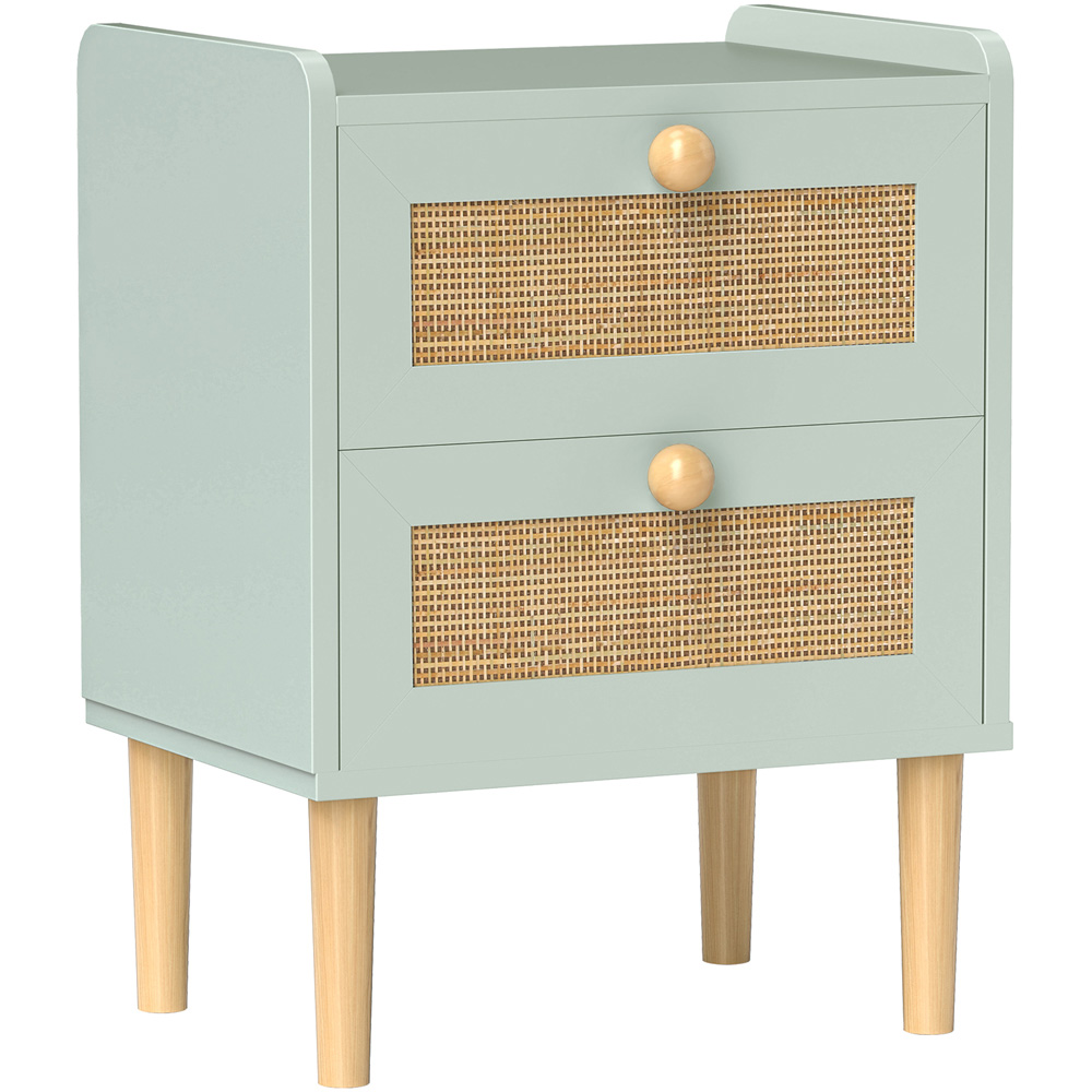 Portland 2 Drawer Olive Green Boho Rattan Chest of Drawers Image 2