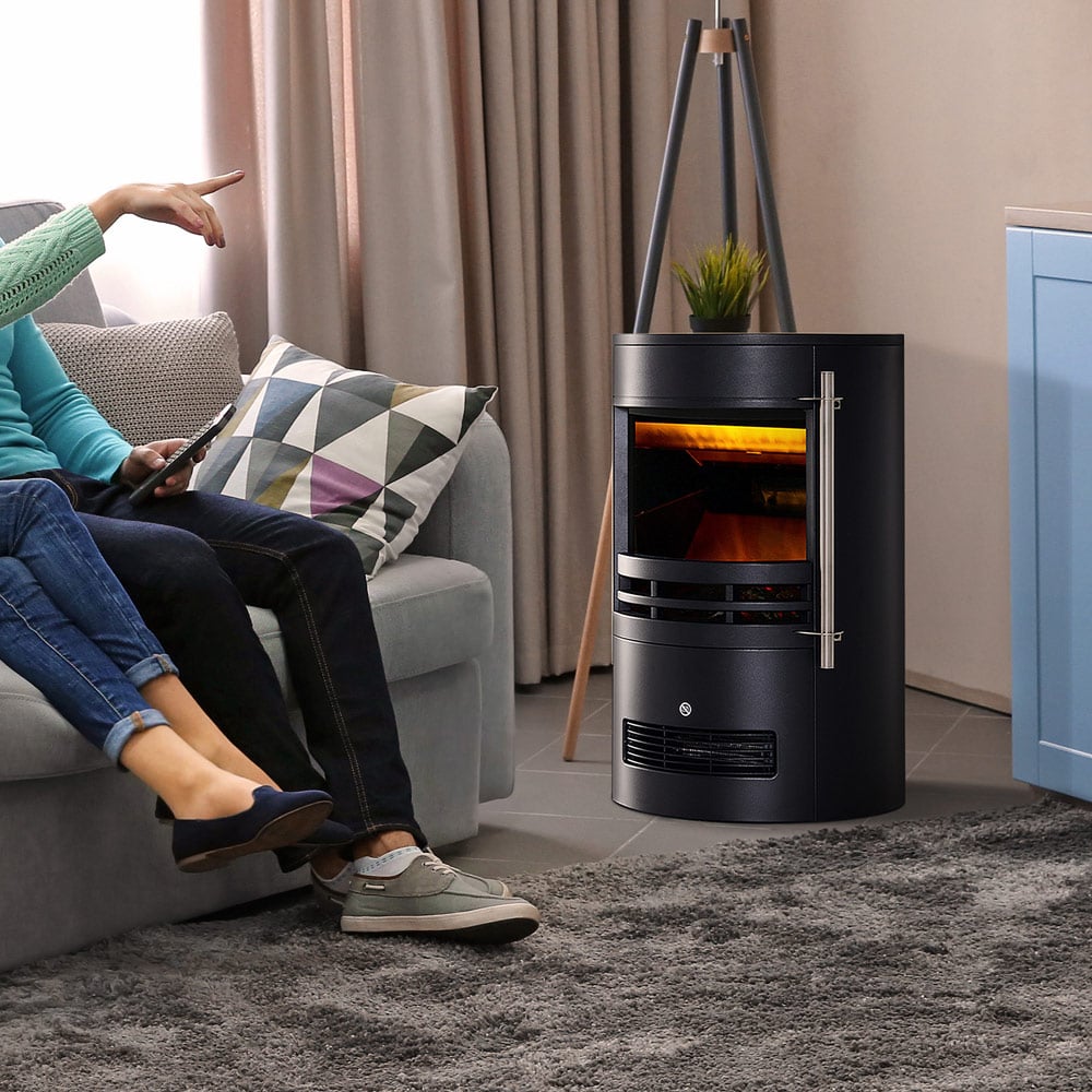 HOMCOM Ava Black Freestanding Electric Fireplace Heater 1000W Image 2