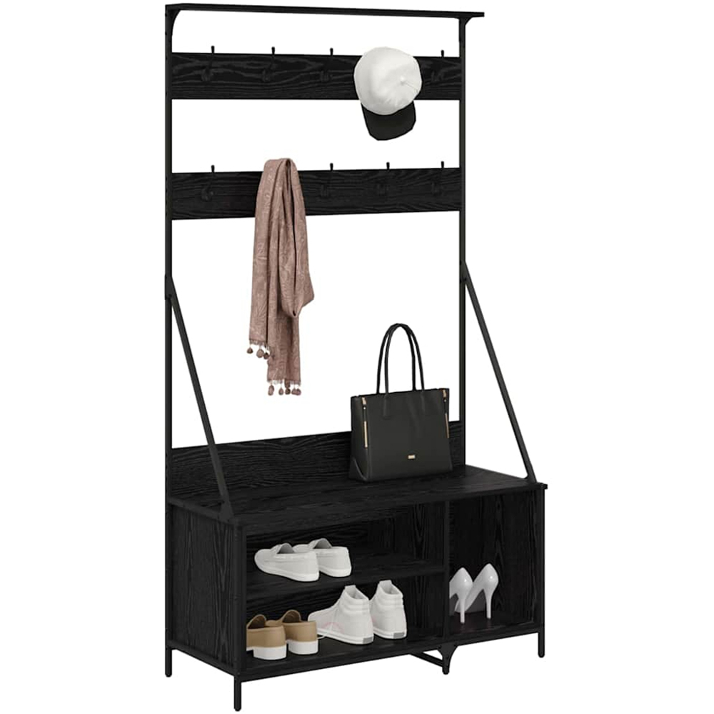 vidaXL 2 Shelf Black Oak Clothes Rack with Hanging Hooks Image 3