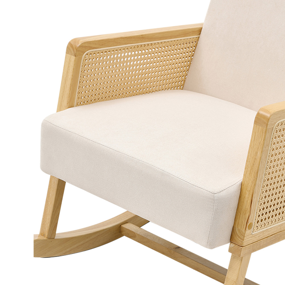 Living and Home Cream Linen Wooden Rocking Chair Image 4