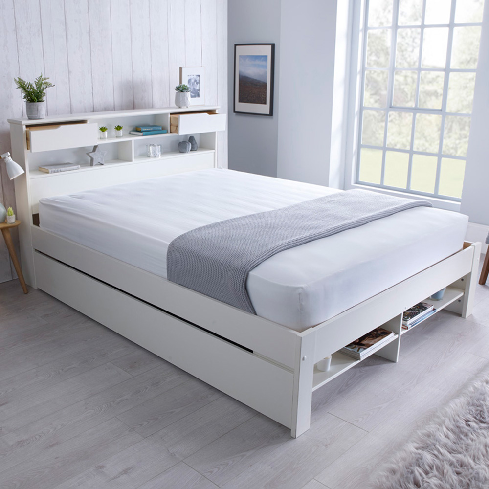Fabio King Size White Wooden Storage Bed Frame Image 1
