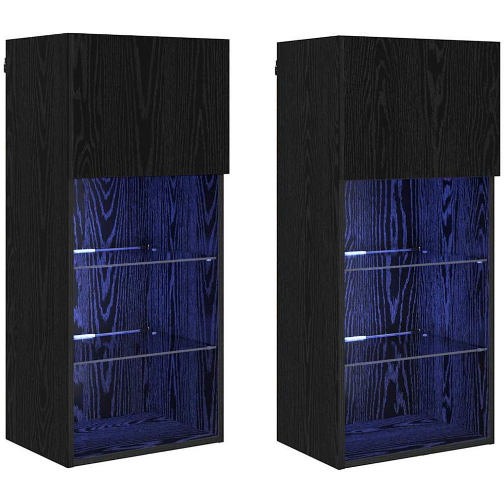 vidaXL Single Door 3 Shelf Black Oak Wide Wall Mounted LED TV Unit Set of 2 Image 2