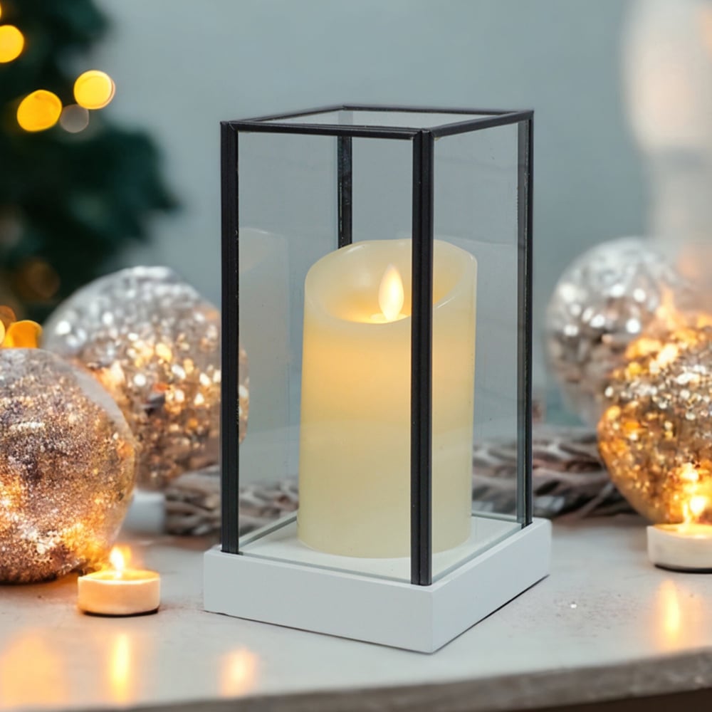 Xmas Haus Hurricane Glass Candle Holder with LED Candle 21 x 11cm Image 1