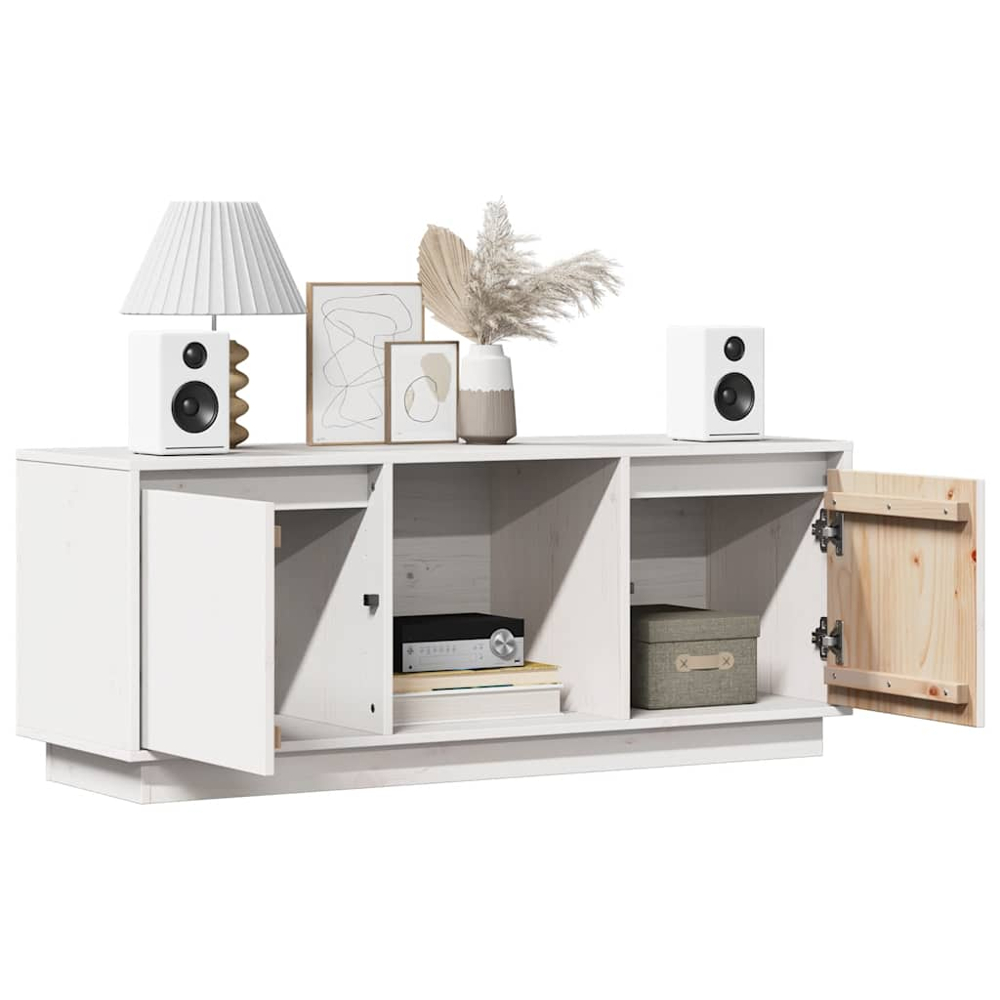 vidaXL 2 Door Single Shelf White Solid Pine Wood TV Cabinet Image 4