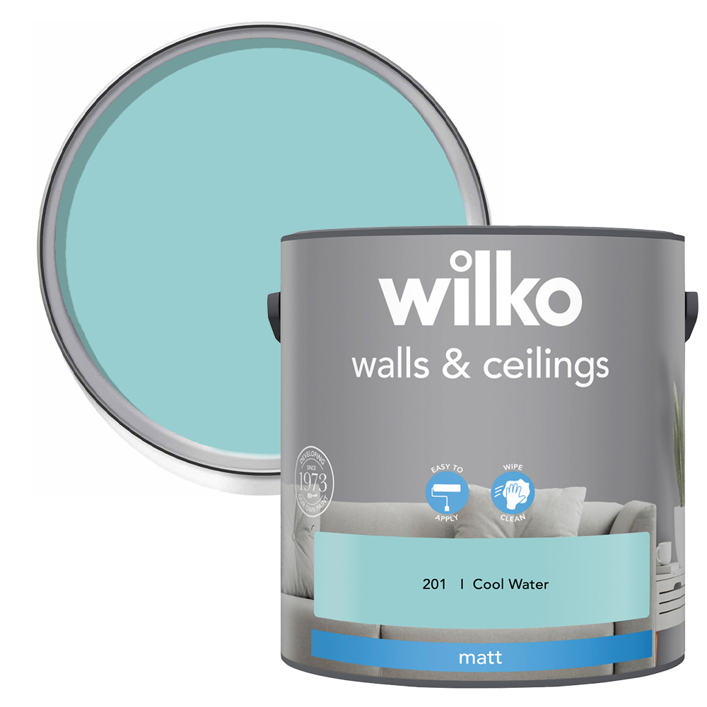 Wilko Walls & Ceilings Cool Water Matt Emulsion Paint 2.5L Image 1