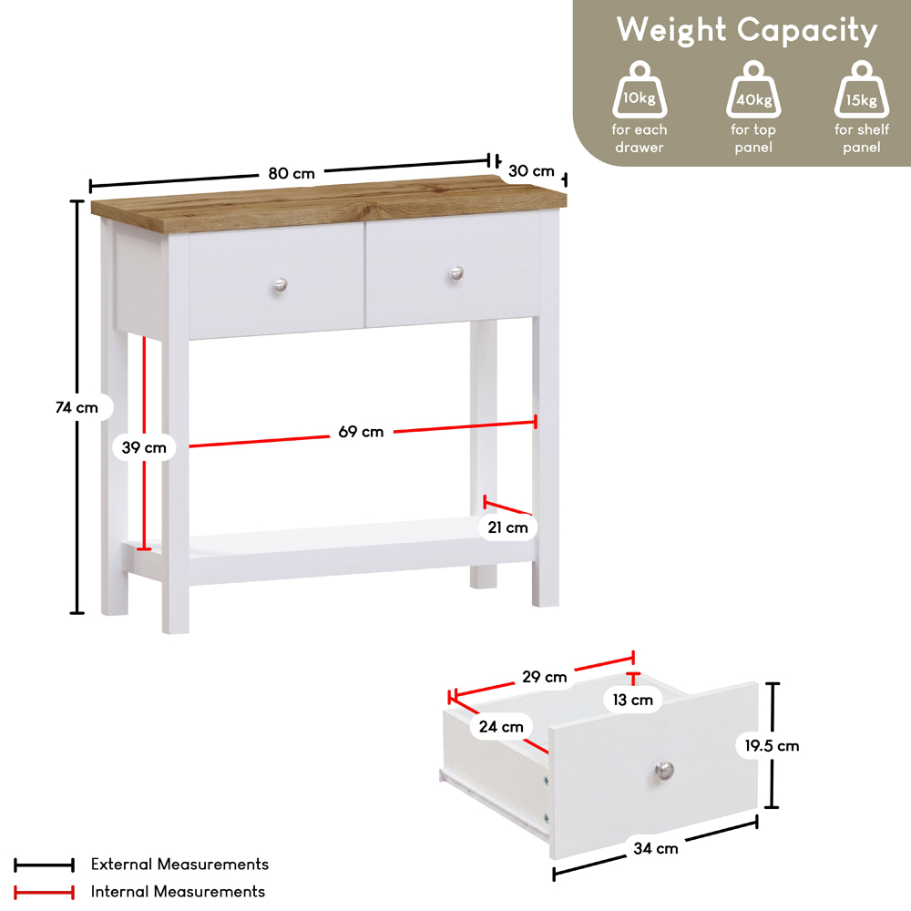 VIDA DESIGNS Arlington 2 Drawer White and Oak Console Table Image 9