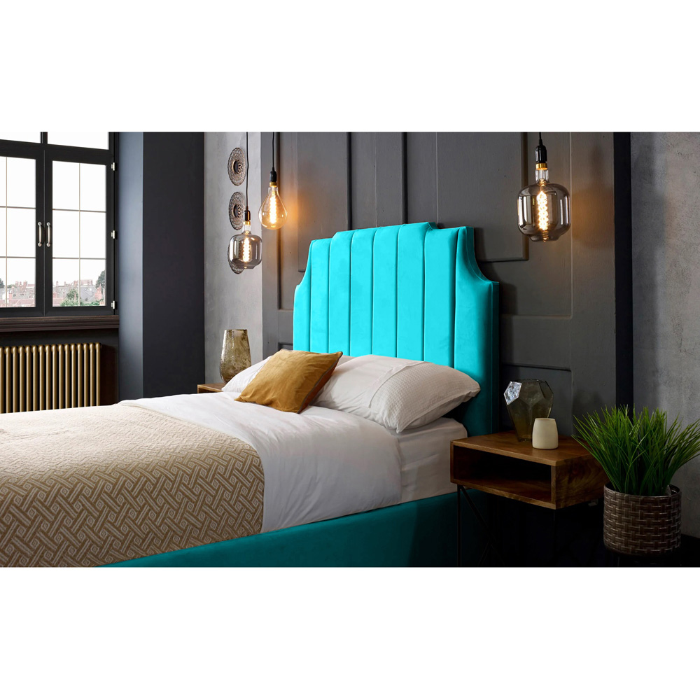 Eleganza Home Nelson King Size Teal Plush Velvet Bed Frame with Headboard Image 2