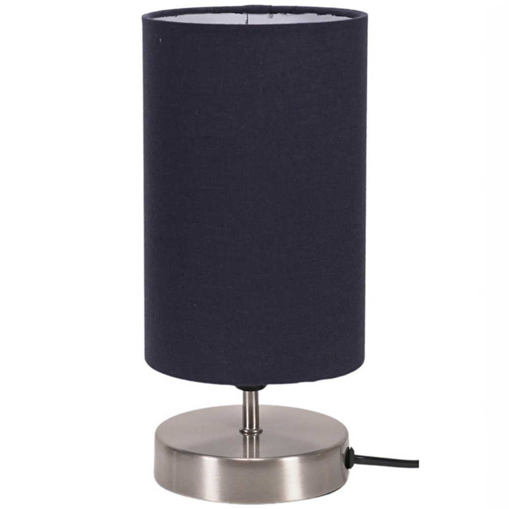 ValueLights Francis Brushed Chrome and Navy Shade Dimmable Touch LED Table Lamp Image 1