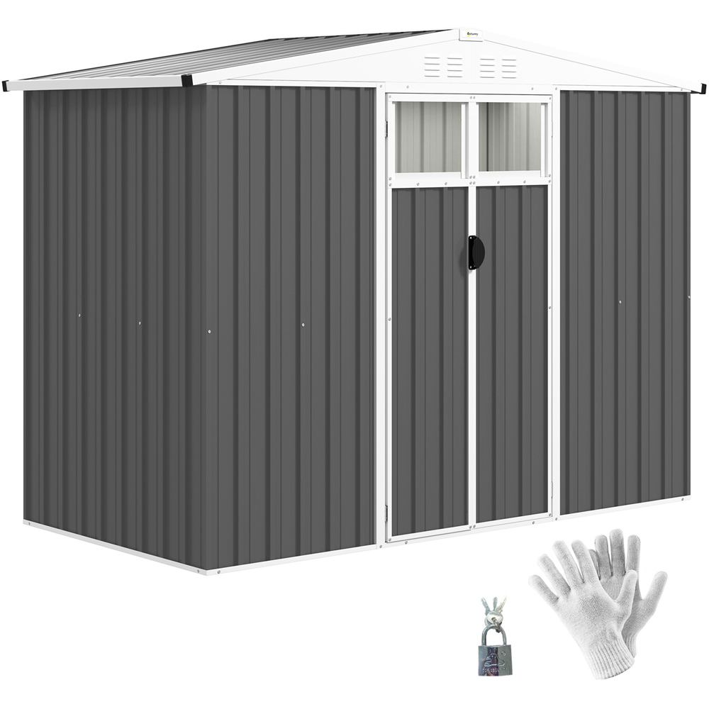 Outsunny 7.6 x 3.8ft Dark Grey Metal Garden Storage Shed Image 3