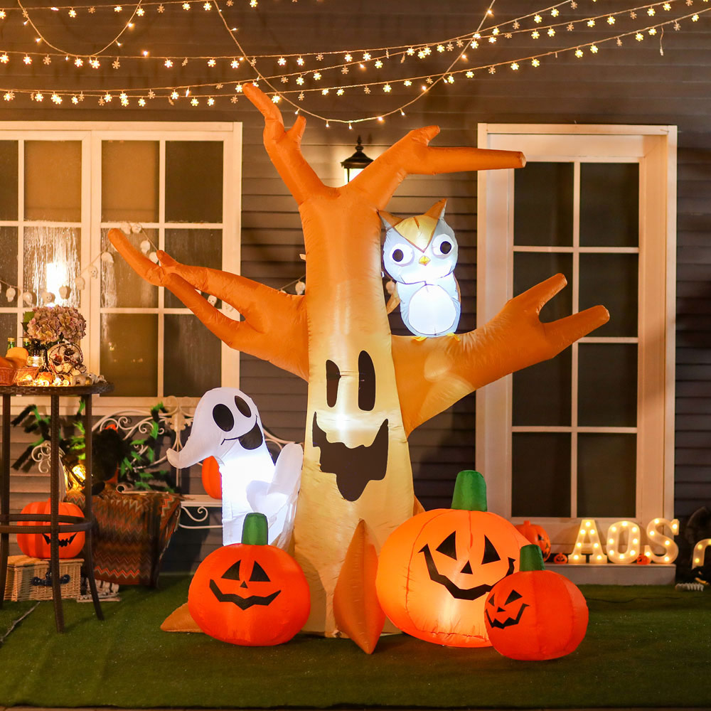 HOMCOM Halloween Inflatable Tree with Pumpkins 8ft Image 2
