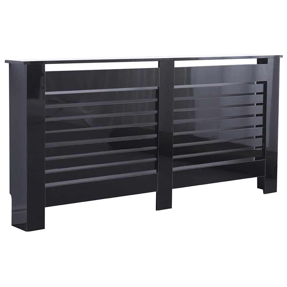 Portland Horizontal Slat High Gloss Black Radiator Cover Extra Large Image 1