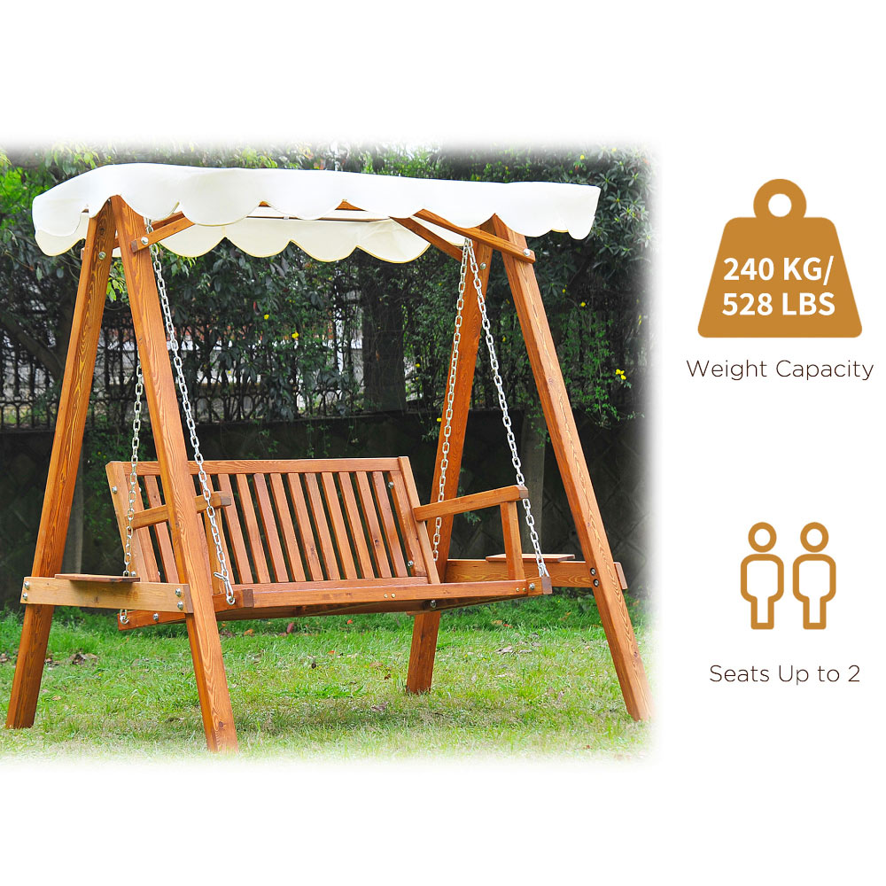 Outsunny Wooden 3 Seater Cream Swing Seat Image 5