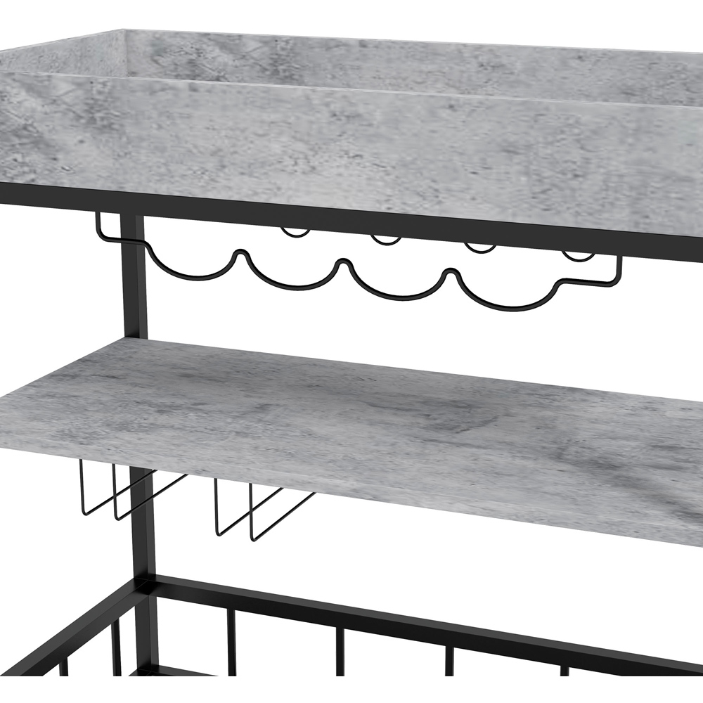 Portland 3 Shelf Faux Marbled Grey Kitchen Island Trolley with Wine Rack and Glass Holder Image 3