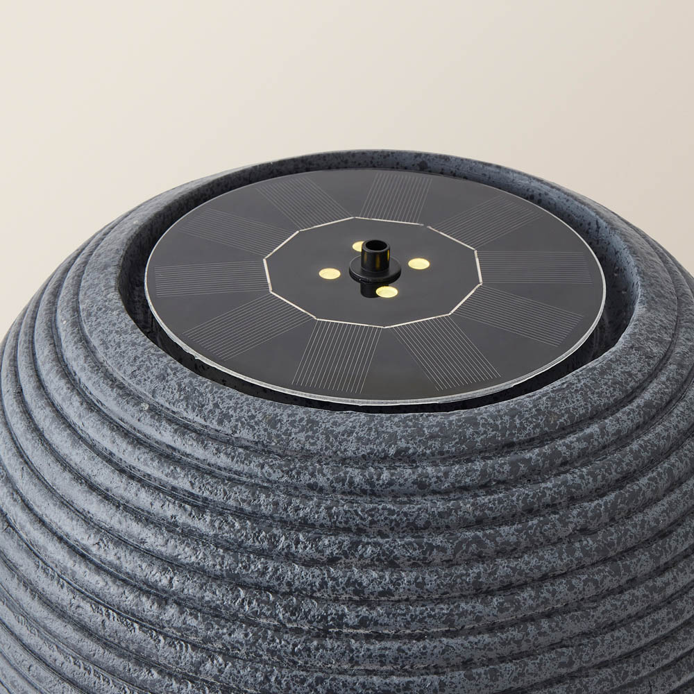 ValueLights Round Ribbed Cascading Water Fountain Feature Solar Powered Outdoor Garden Light Image 3