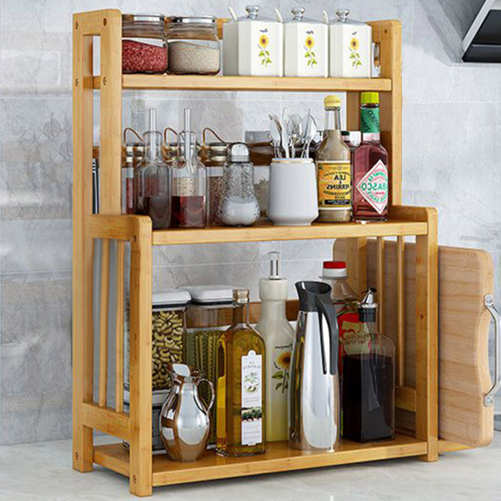 Living And Home WH1053 Natural Bamboo Multi-Tier Freestanding Spice Rack Bamboo Image 4