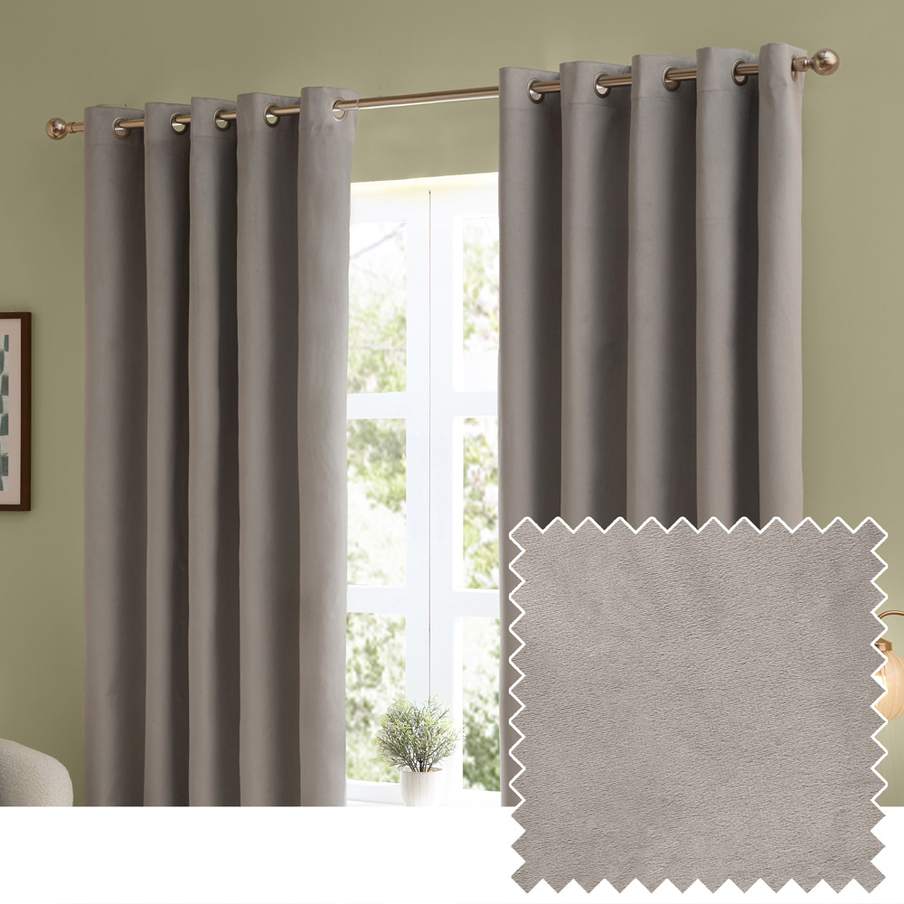 Furn The Ultimate Silver Velvet Blackout Eyelet Curtains 117 x 137cm Image 6