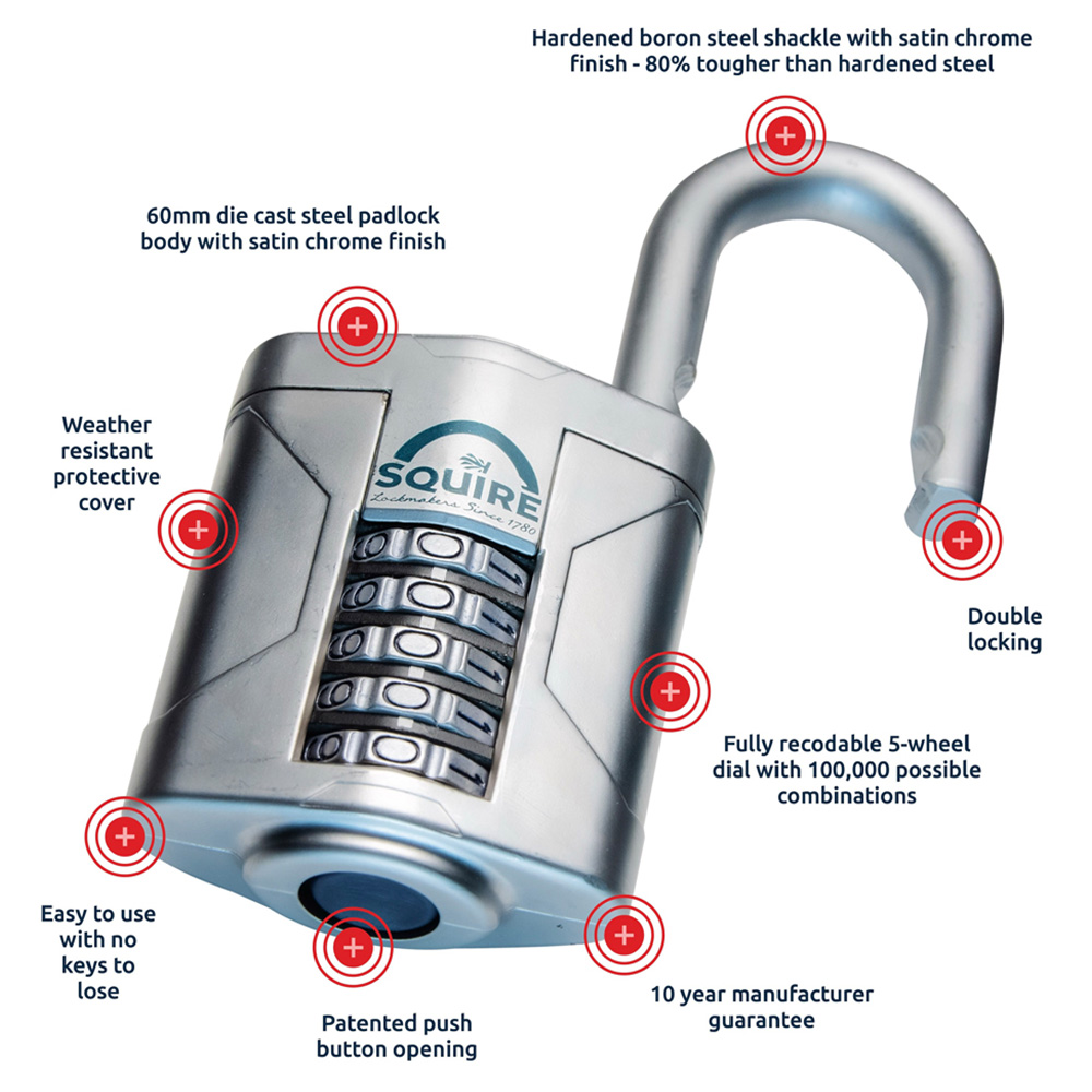 Squire 60mm 5 Wheel Combination Boron Shackle Padlock Image 7