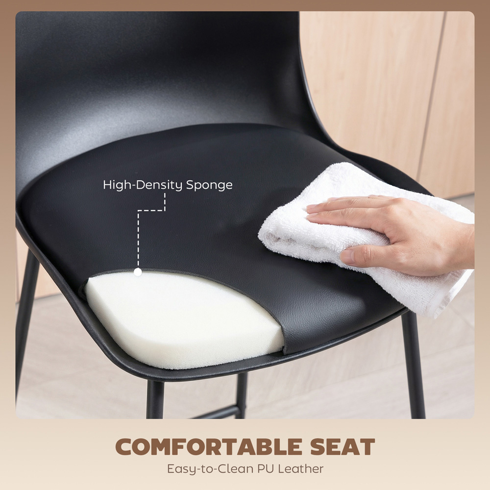 Portland Black PU Leather Upholstered Bar Stool with Footrest Set of 2 Image 4