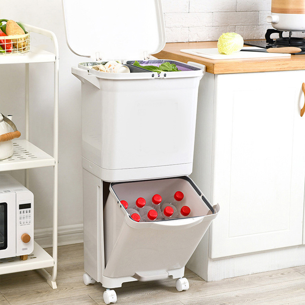 Living And Home White 2 Compartment Plastic Pedal Recycling Waste Bin 38L Image 2