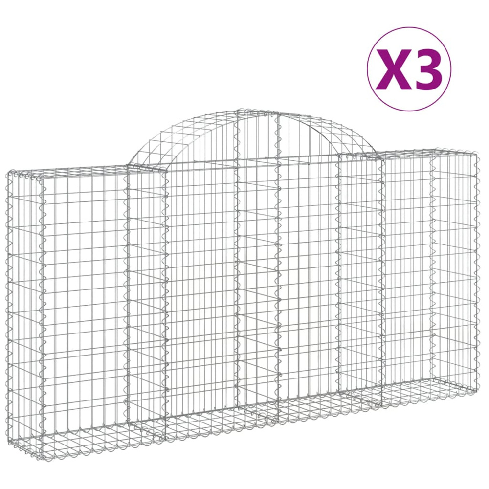 vidaXL Silver Galvanised Iron Arched Gabion Basket 200 x 30 x 100/120cm 3 Pack Image 2