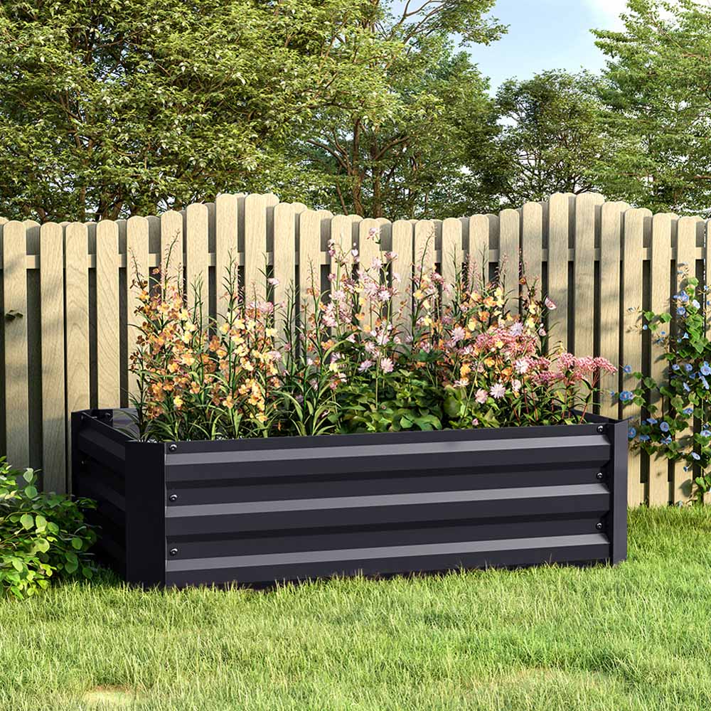Living and Home 3.2 x 1.9ft Black Rectangle Weather Resistant Steel Raised Garden Bed Image 8