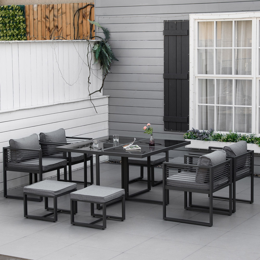 Outsunny 8 Seater Cube Garden Dining Set Grey Image 1