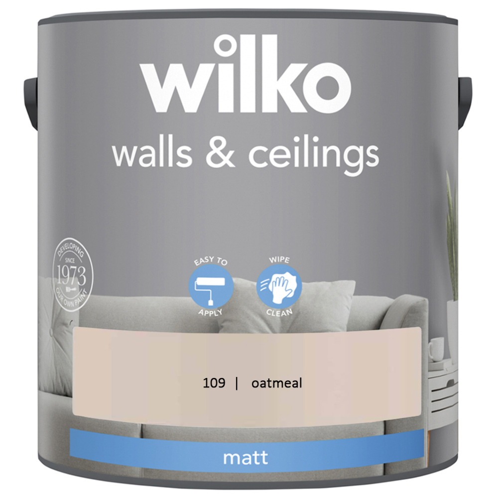 Wilko Walls & Ceilings Oatmeal Matt Emulsion Paint 2.5L Image 2