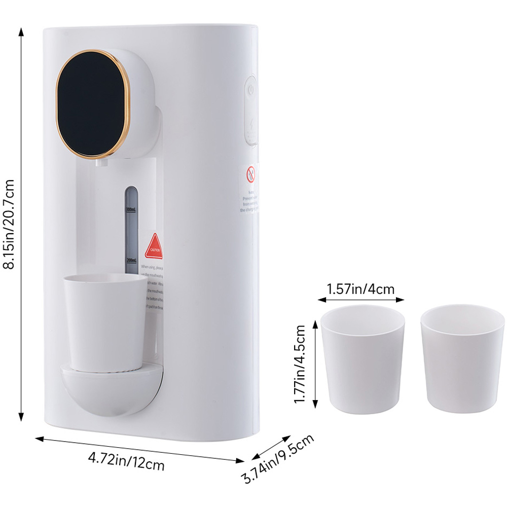 Living and Home White Rechargeable Wall-Mounted Automatic Mouthwash Dispenser with 2 Cups 540ml Image 6