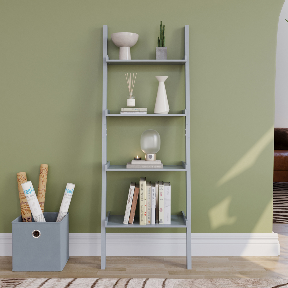 Vida Designs York 4 Shelf Grey Ladder Bookcase Image 3