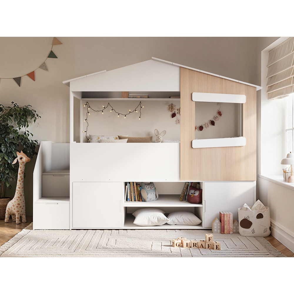 Flair Dreamland White and Oak House Staircase Mid Sleeper with Storage Image 8