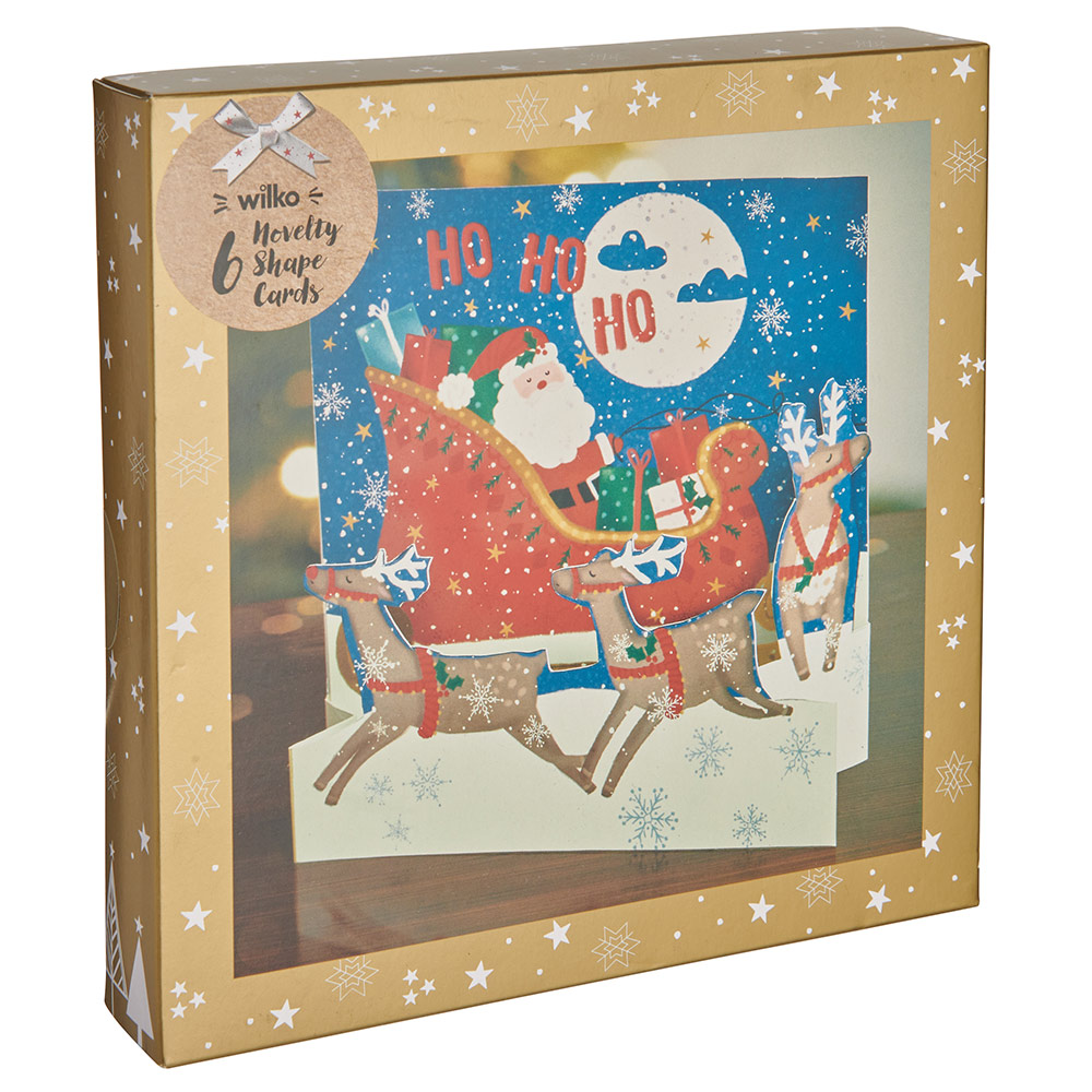 Wilko Novelty Pop Up Santa Sleigh Card 6 Pack Image 1