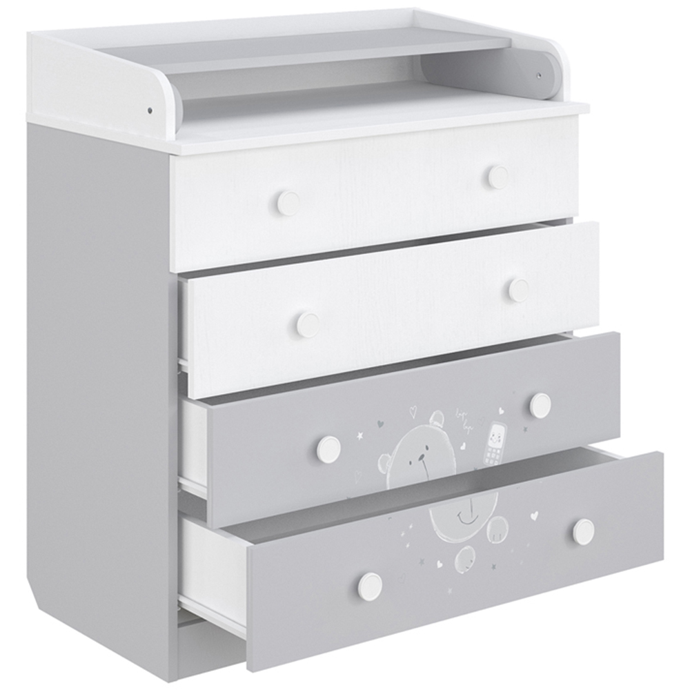 Kudl 800 Kids 4 Drawer White and Grey Teddy Dresser with Changing Board Image 4
