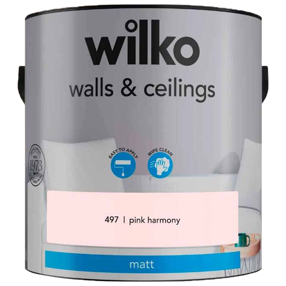 Wilko Walls & Ceilings Pink Harmony Matt Emulsion Paint 2.5L Image 2