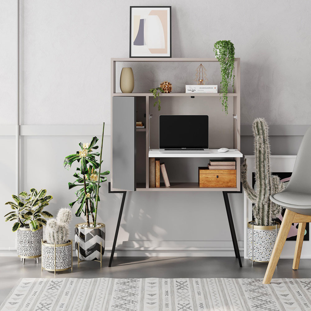 Decortie Tatti Laptop Desk with Shelf Mocha Grey and White Image 7