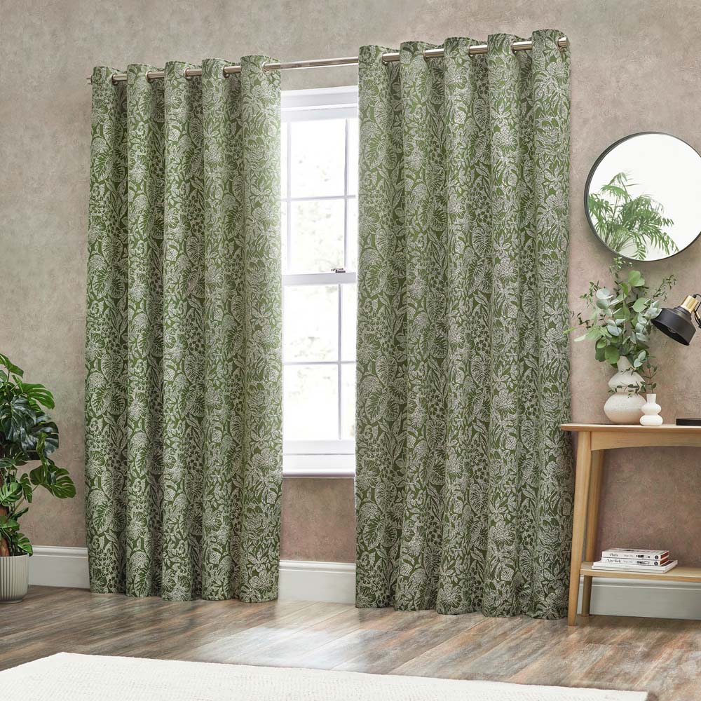 Wylder Bali Olive Botanical Jacquard Eyelet Curtains 229 x 137cm Image 1