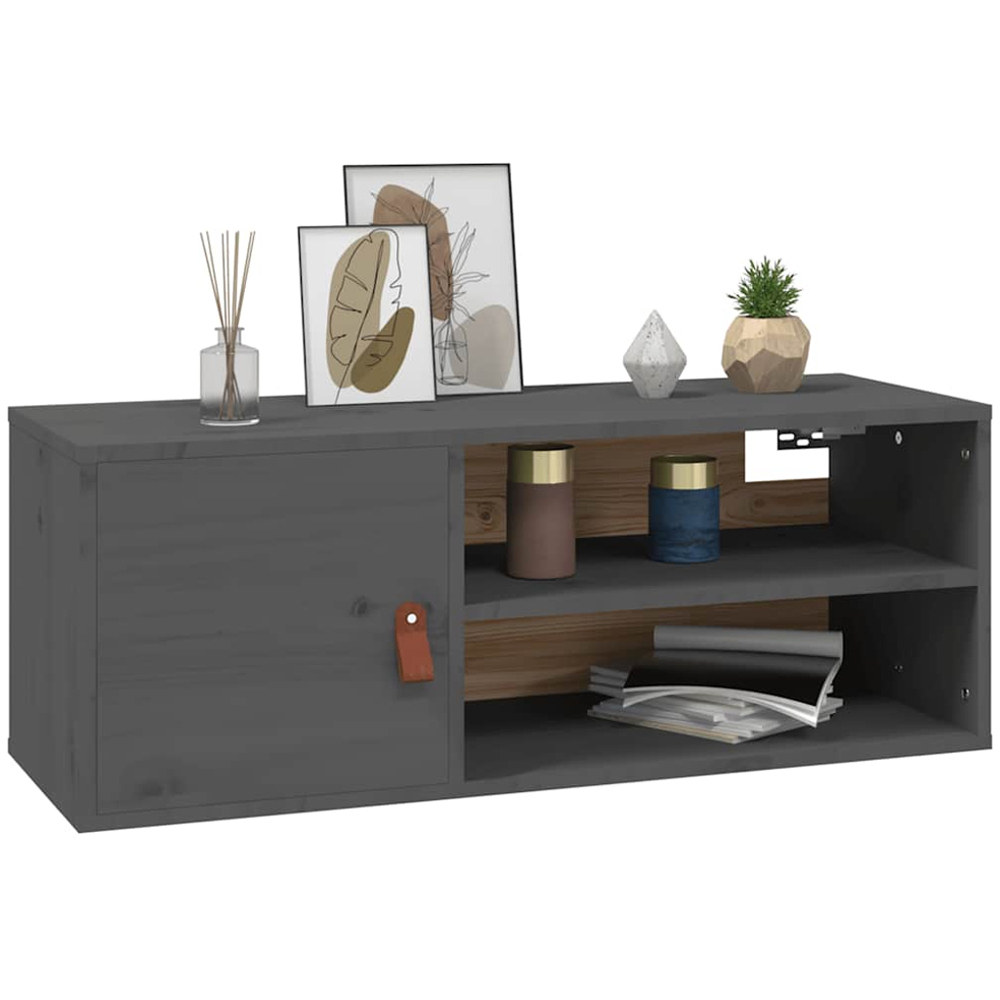 vidaXL Single Door 2 Shelf Grey Solid Wood Pine Wall Cabinet Image 3