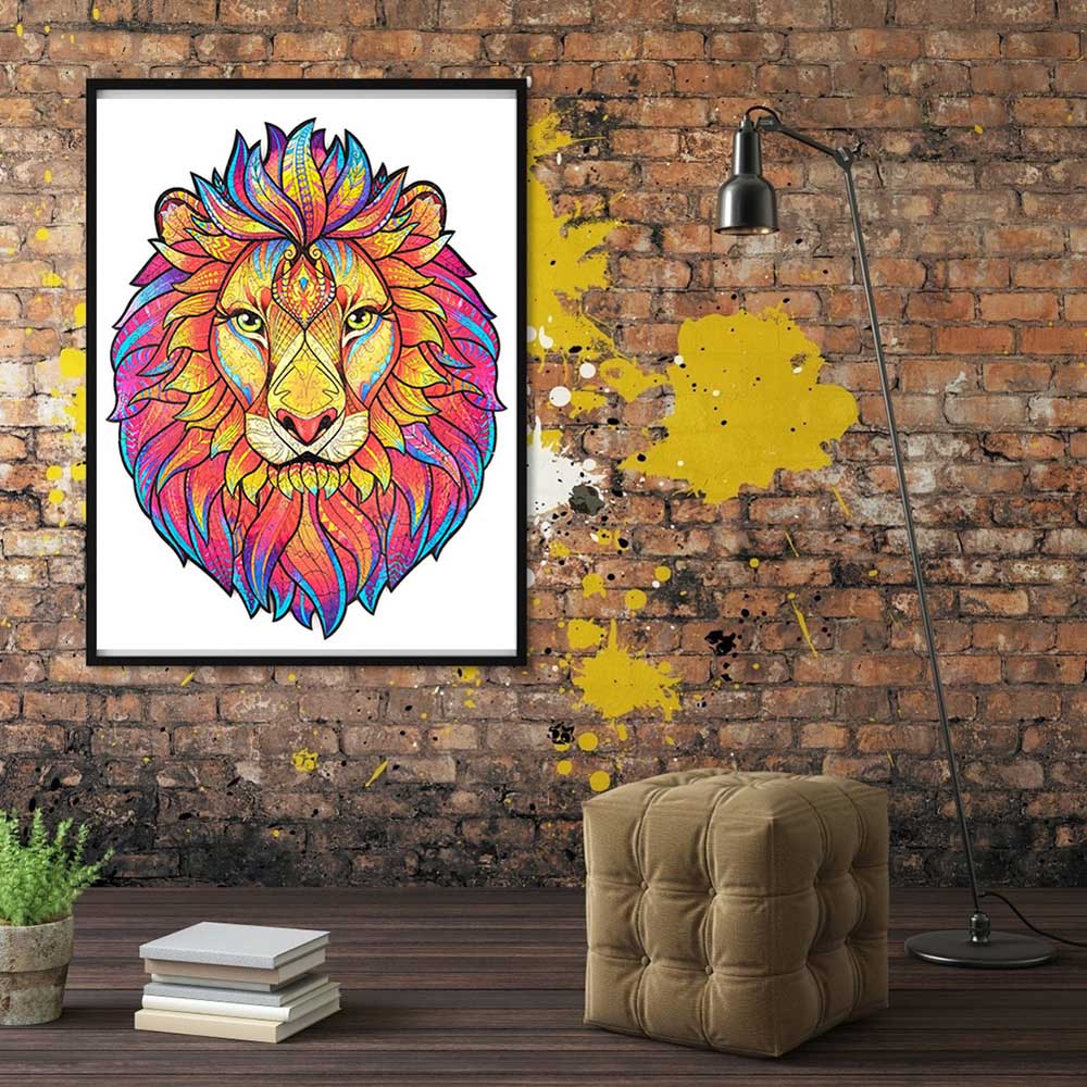 Living and Home 140 Piece Wooden Geometric Lion Puzzle Multicolour Image 2