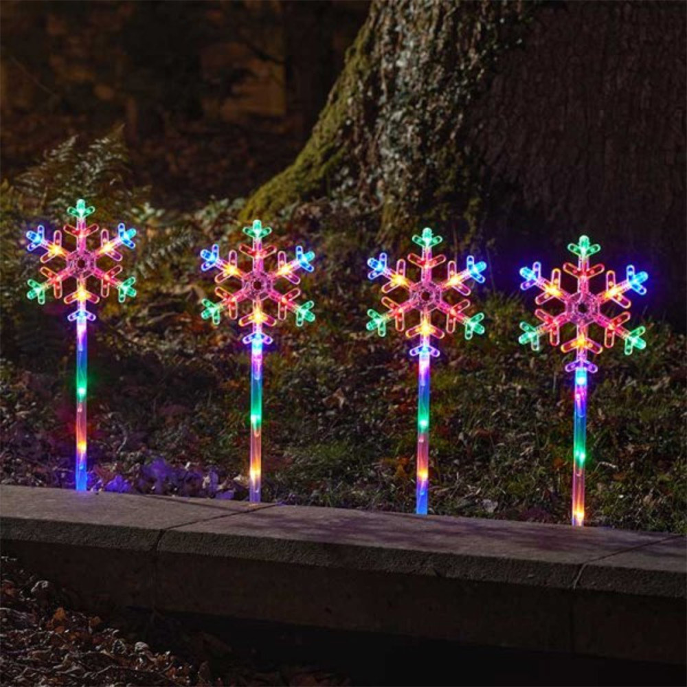 Samuel Alexander 4 Piece Multicolour LED Snowflake Christmas Path Light Set Image 1