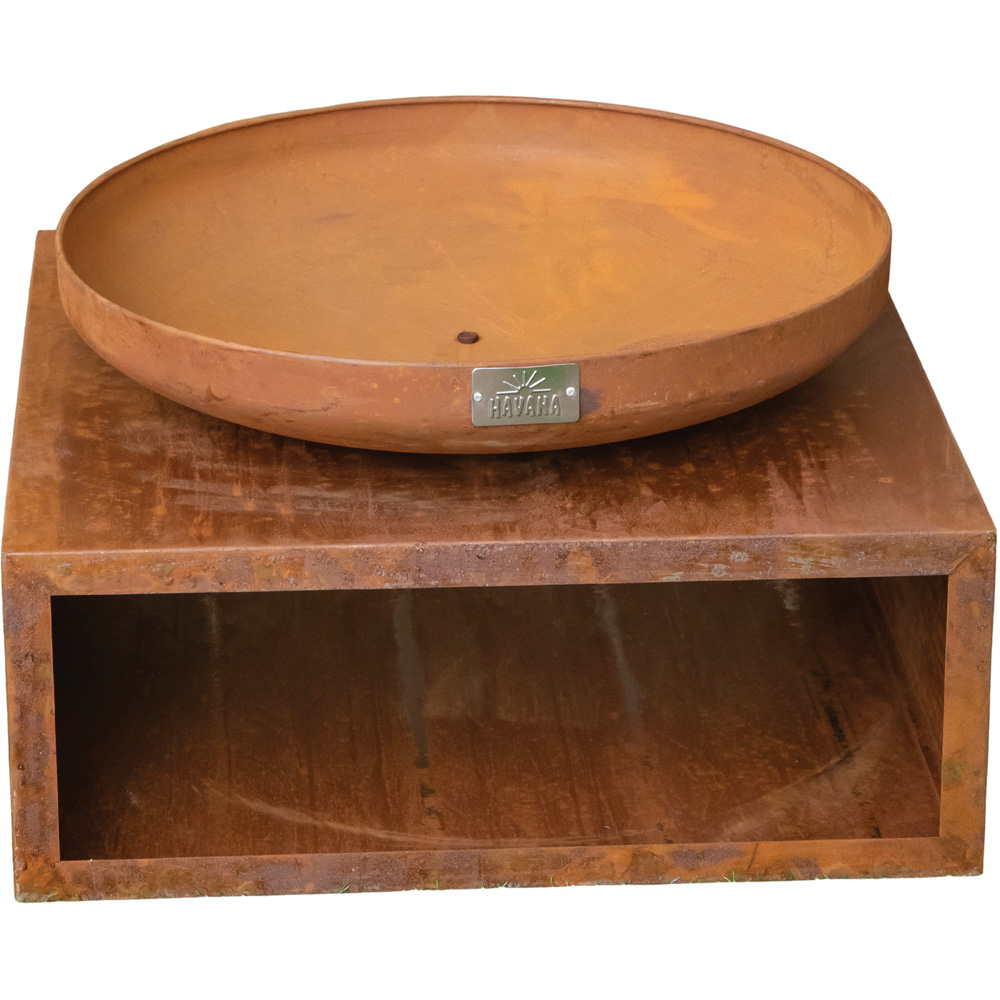 Havana Tierra Outdoor Steel Fire Bowl and Log Store 37cm Image 1