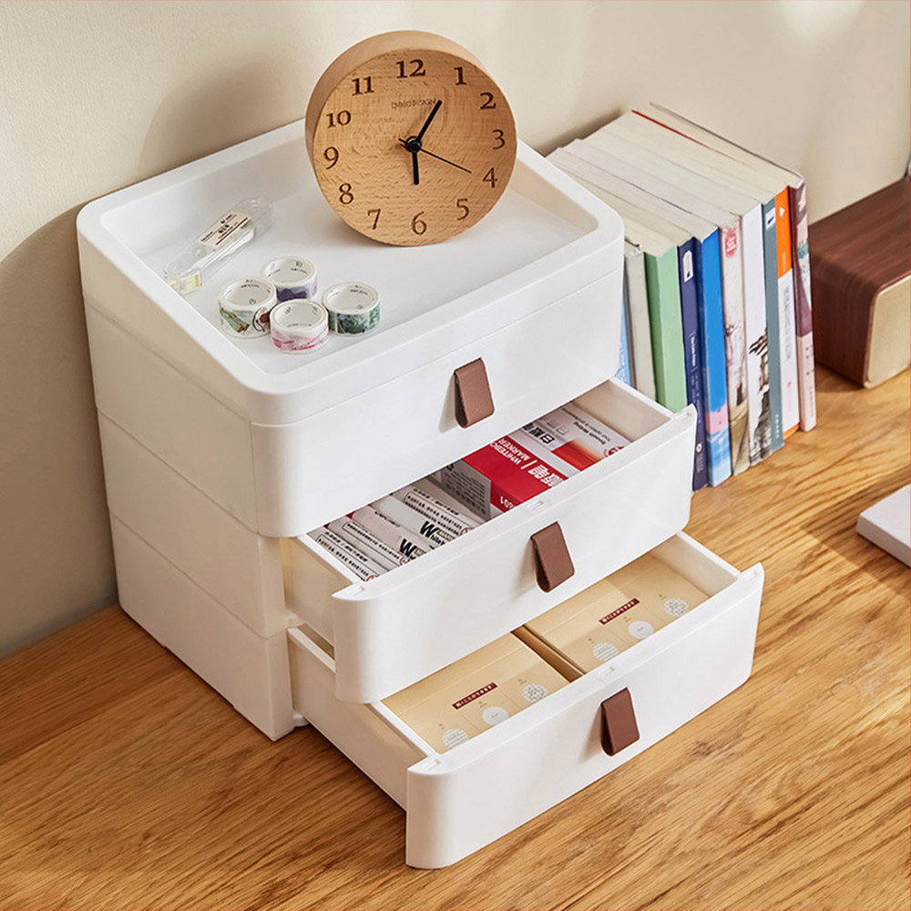 Living and Home White 3 Drawer Plastic Desktop Drawer Storage Organiser Image 6