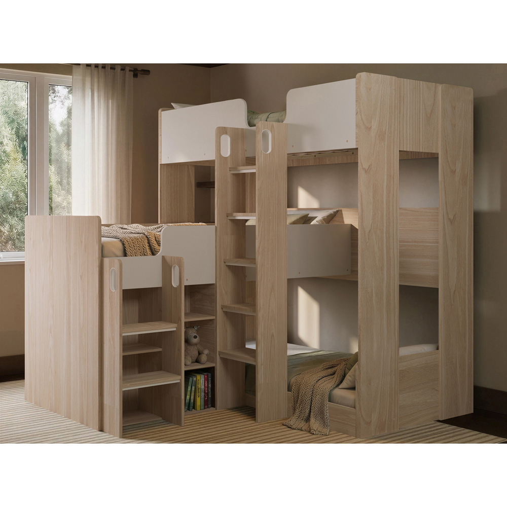 Flair Bode Triple Sleeper White and Oak L-Shaped Bunk Bed Image 7