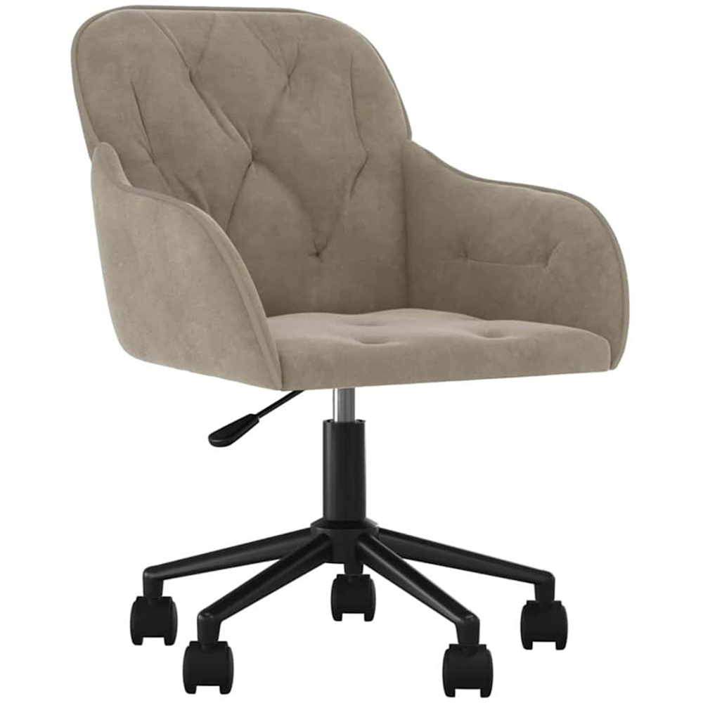 vidaXL Light Grey Velvet Height-Adjustable Swivel Office Chair with Wheels Image 2