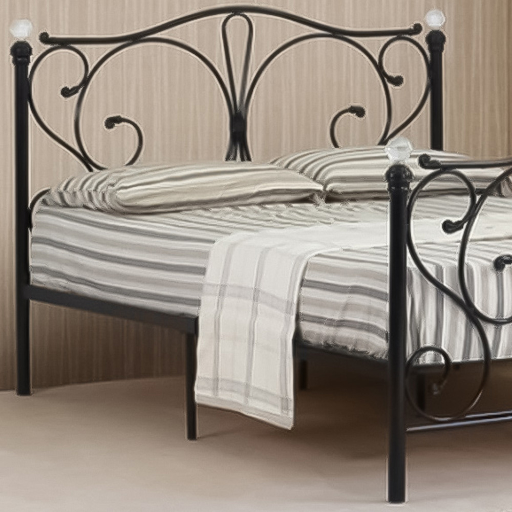 Brooklyn Small Double Black Metal Crystal Finial Bed Frame Image 2