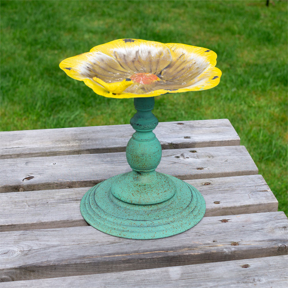 St Helens Yellow Flower Metal Bird Bath and Feeder Image 4