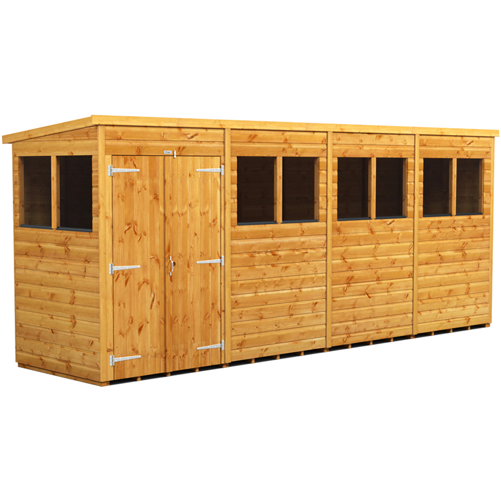 Power Sheds 16 x 4ft Double Door Pent Wooden Shed with Window Image 1